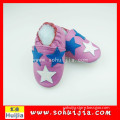 Ningbo June Wholesale white and blue star cow leather embroidered school shoes for baby girl